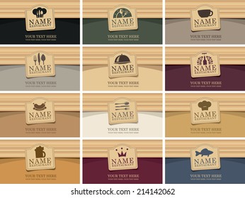 set of business cards for a restaurant on the theme of food and drinks