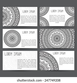 Set of business cards samples. Patterns of ancient America. Grunge effect.