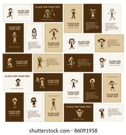 Set of business cards with sketches of people icons