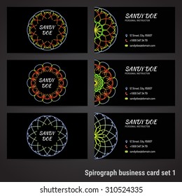 Set of business cards with spirograph background Vector illustration