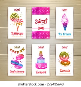 Set of business cards with sweets or desserts. 
