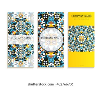 Set of business cards. Template of cover design color mosaic pattern. Colored vector illustration for corporate identity, individual cards, form style.