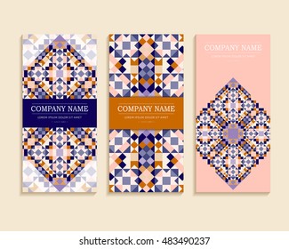 Set of business cards. Template of cover design color mosaic pattern. Colored vector illustration for corporate identity, individual cards, form style.