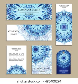 Set of business cards. Template of cover design color pattern. Colored vector illustration for corporate identity, individual cards, form style.
