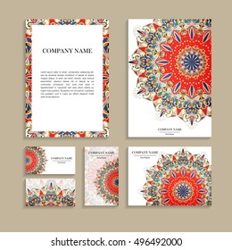 Set of business cards. Template of cover design color pattern. Colored vector illustration for corporate identity, individual cards, form style.