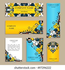 Set of business cards. Template of cover design color pattern. Colored vector illustration for corporate identity, individual cards, form style.