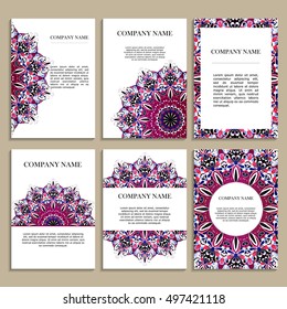 Set of business cards. Template of cover design color pattern. Colored vector illustration for corporate identity, individual cards, form style.