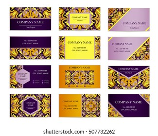Set of business cards. Template of cover design color pattern. Colored vector illustration for corporate identity, individual cards, form style.