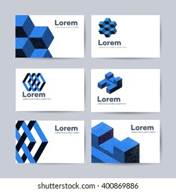 Set of business cards templates, model of cutaway with abstract shapes and elements. Managing decorative concept.