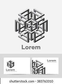 Set of business cards templates, pattern of cutaway with abstract shapes and elements, managing model construct. Conceptual morning coat, biz sample. 