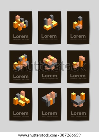 Set of business cards templates, pattern of cutaway with abstract shapes and elements, managing model construct. Conceptual morning coat, biz sample. 

