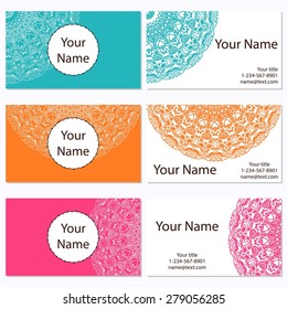 Set of business cards. Vintage pattern in retro style with ornament