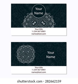 Set of  business cards. Vintage pattern in retro style with ornament