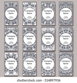 Set of  business cards. Vintage pattern in retro style with ornament