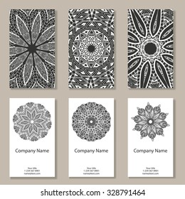 Set of  business cards. Vintage pattern in retro style with ornament