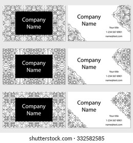Set of  business cards. Vintage pattern in retro style with ornament