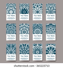 Set of business cards. Vintage pattern in retro style with mandala. Hand drawn Islam, Arabic, Indian, lace pattern