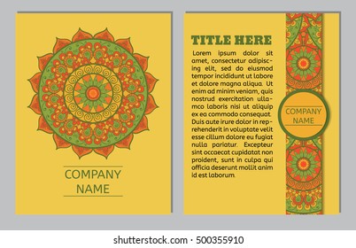 Set of business cards. Vintage pattern in retro style with mandala. Hand drawn Islam, Arabic, Indian, ottoman pattern.