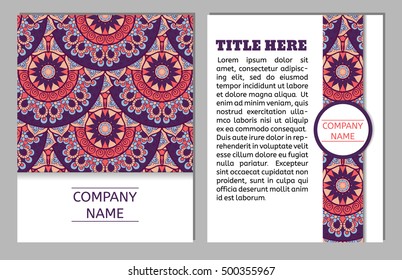 Set of business cards. Vintage pattern in retro style with mandala. Hand drawn Islam, Arabic, Indian, ottoman pattern.