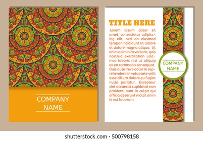 Set of business cards. Vintage pattern in retro style with mandala. Hand drawn Islam, Arabic, Indian, ottoman pattern.