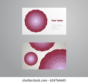 Set of business cards. Vintage pattern in retro style with mandala. Hand drawn Islam, Arabic, Indian, lace pattern