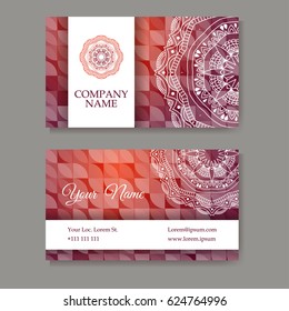 Set of business cards. Vintage pattern in retro style with mandala. Hand drawn Islam, Arabic, Indian, lace pattern