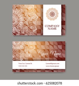 Set of business cards. Vintage pattern in retro style with mandala. Hand drawn Islam, Arabic, Indian, lace pattern