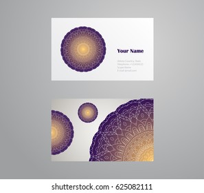 Set of business cards. Vintage pattern in retro style with mandala. Hand drawn Islam, Arabic, Indian, lace pattern