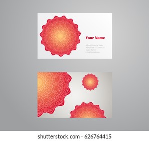 Set of business cards. Vintage pattern in retro style with mandala. Hand drawn Islam, Arabic, Indian, lace pattern