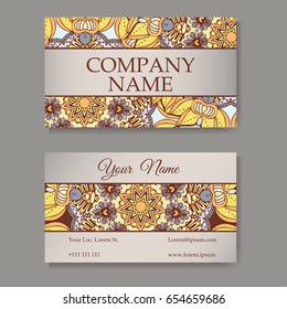 Set of business cards. Vintage pattern in retro style with mandala. Hand drawn Islam, Arabic, Indian, lace pattern