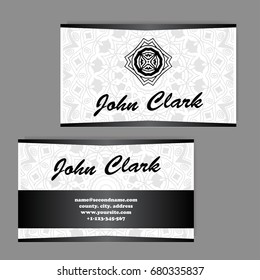 Set of business cards. Vintage pattern in retro style with mandala. Hand drawn Islam, Arabic, Indian, lace pattern