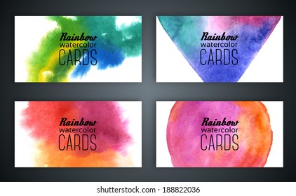 Set of business cards with watercolor background. Vector illustration. 