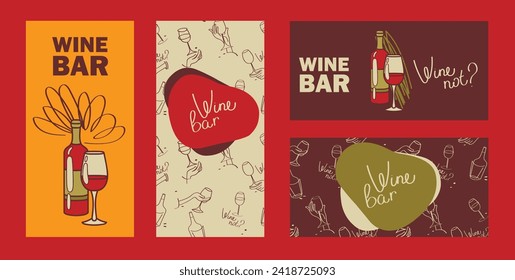 Set of business cards for wine bar, can be used for wine shop, vector illustration