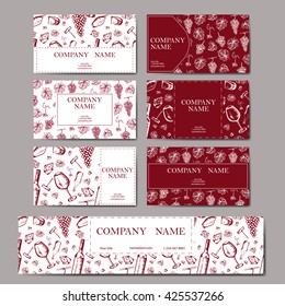 Set of business cards. Wine company. Restaurant red theme. Vector winery illustration.