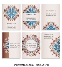 Set of business cards.Template of cover design color pattern. Colored vector illustration for corporate identity, individual cards, form style.Leaflets for advertising and company descriptions.
