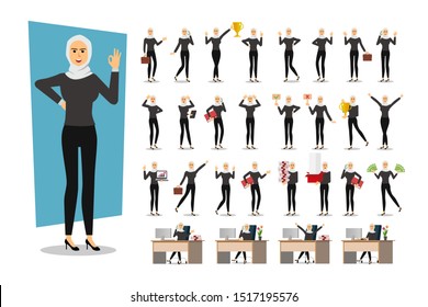 Set of Business  character design, Muslim businesswoman. Vector illustration.