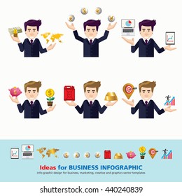 Set of business character expressing feeling and emotional concept vector illustration. for Marketing, Business, Power point, Advertising, Graphic work-flow layout, diagram, banner, web design.