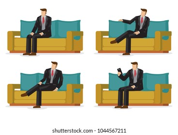 Set of business characters in four sitting positions. Vector illustration design.