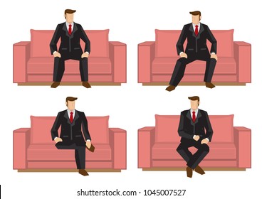 Set of business characters in four sitting positions. Vector illustration design.