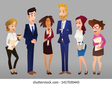 Set of business characters. International business team. Large diverse group of office workers standing smiling