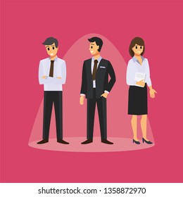 Set of business characters working in office in various poses. Business People teamwork. Vector illustration in cartoon style