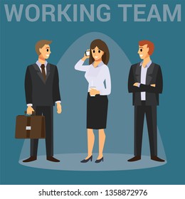 Set of business characters working in office in various poses. Business People teamwork. Vector illustration in cartoon style