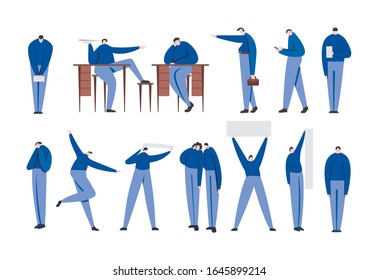 Conjunto de personajes de negocios que trabajan en la oficina. Ilustración vectorial.