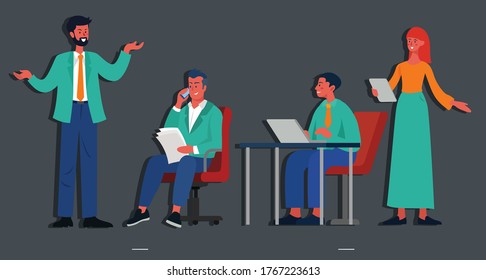 Set of business characters working in office. Vector illustration design