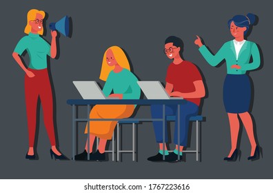 Conjunto de personajes de negocios que trabajan en la oficina. Diseño de ilustración de vector