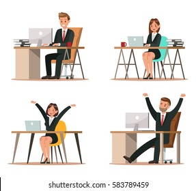 Set of business characters working in office. Vector illustration design 