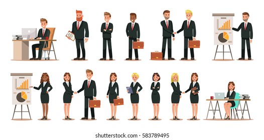Set of business characters working in office. Vector illustration design 