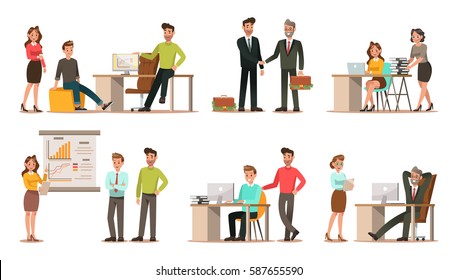 Set of business characters working in office. Vector illustration design