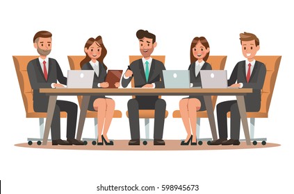 Set of business characters working in office. Vector illustration design