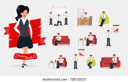 Set of business characters working in office. Vector illustration design